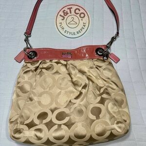 Coach Cream and Pink Shoulder Bag with Signature Design